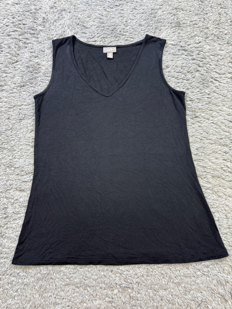 J Jill Tank Top Women XS Petite Black Stretch V Neck Sleeveless Minimalist Shirt