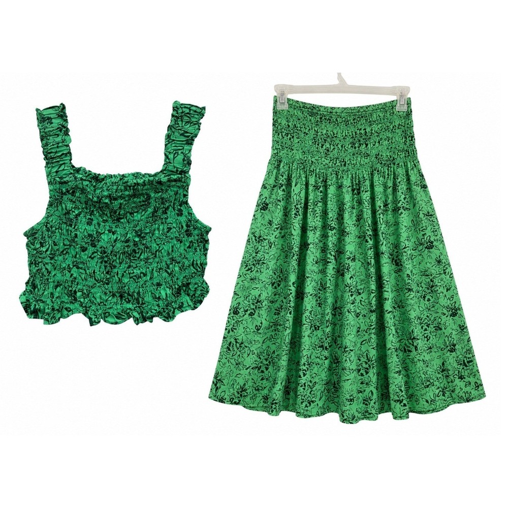 Isabel Maternity Ingrid Isabel Green Floral Smocked Crop Top Skirt Set Boho S