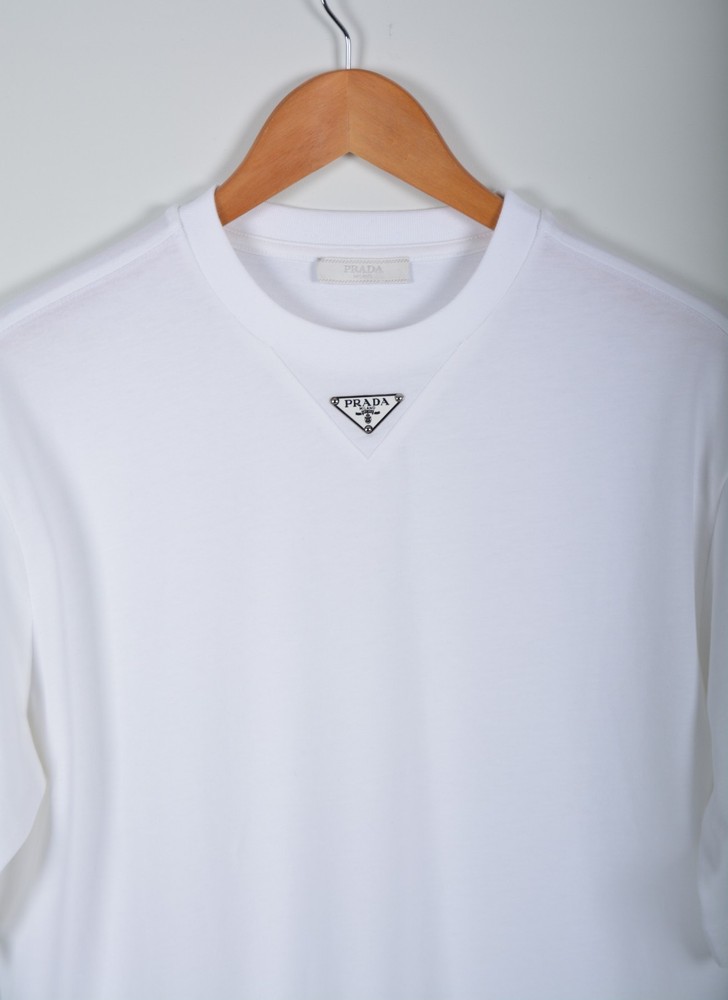 Prada White Triangle Logo T-Shirt Men's XXL Cotton Short Sleeve