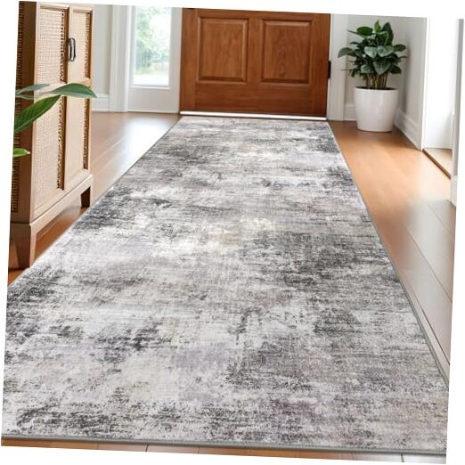 Abstract Grey Beige Washable Runner Rug 3x8 Feet for Hallway or Entryway-image