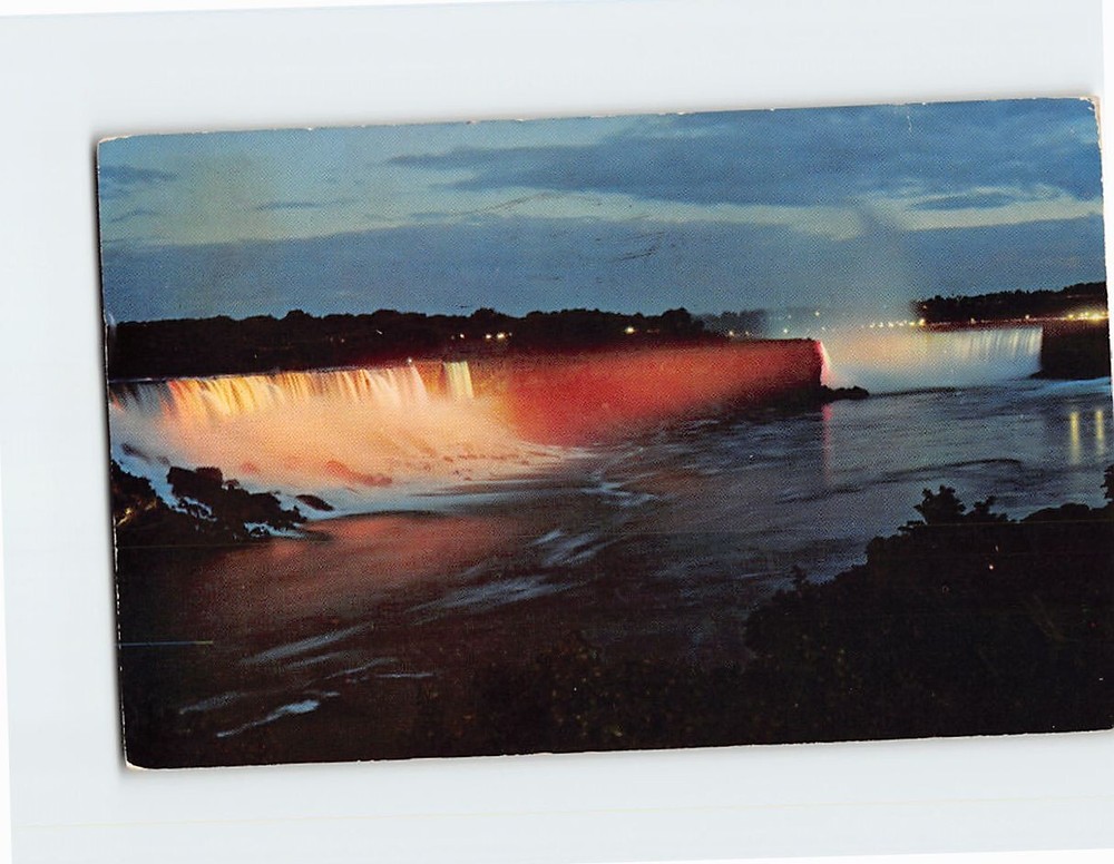 Postcard Illuminated View of Niagara Falls from Canada