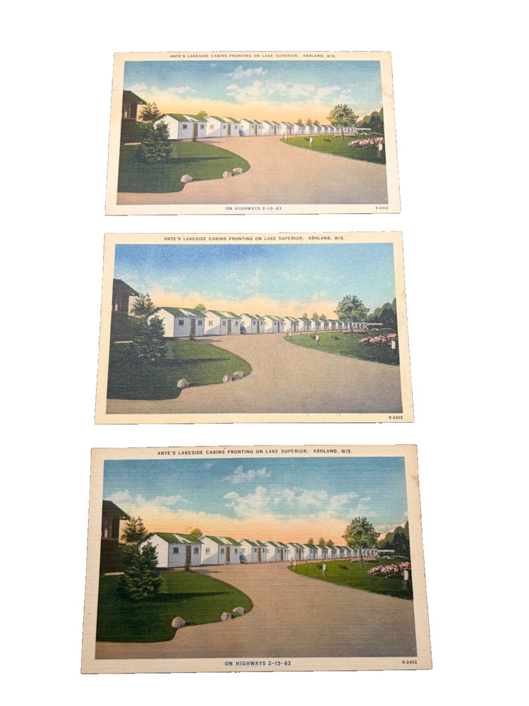 Vintage Antes Lakeside Cabins Ashland Wisconsin Postcards - Lot of 3 UNPOSTED