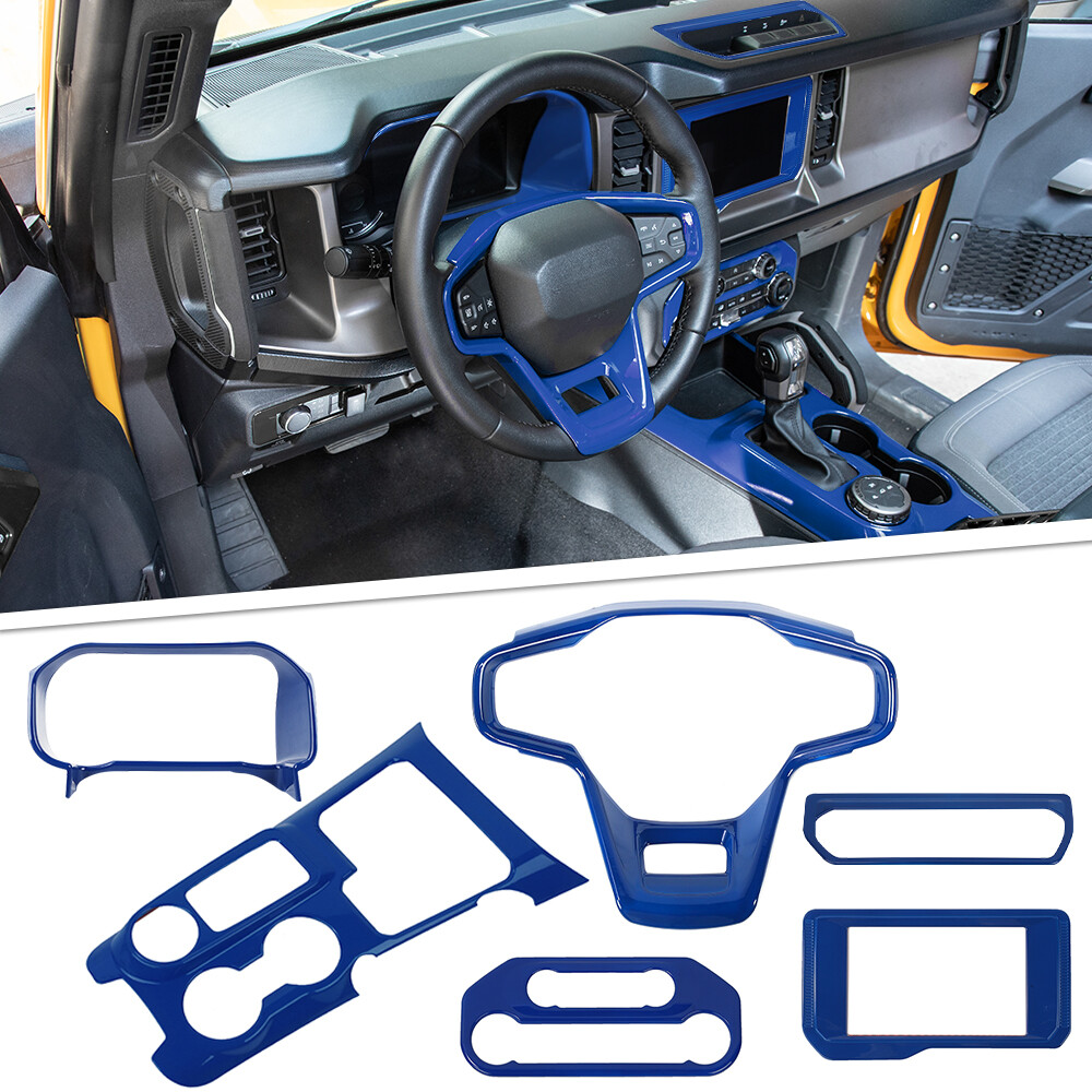 6pcs Center Console Dashboard Cover Trim Accessories For Ford Bronco 2021+ Blue