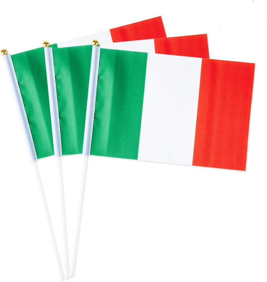Italian Mini Stick Flags - 12 Pack Small Handheld Italy Flag Decorations