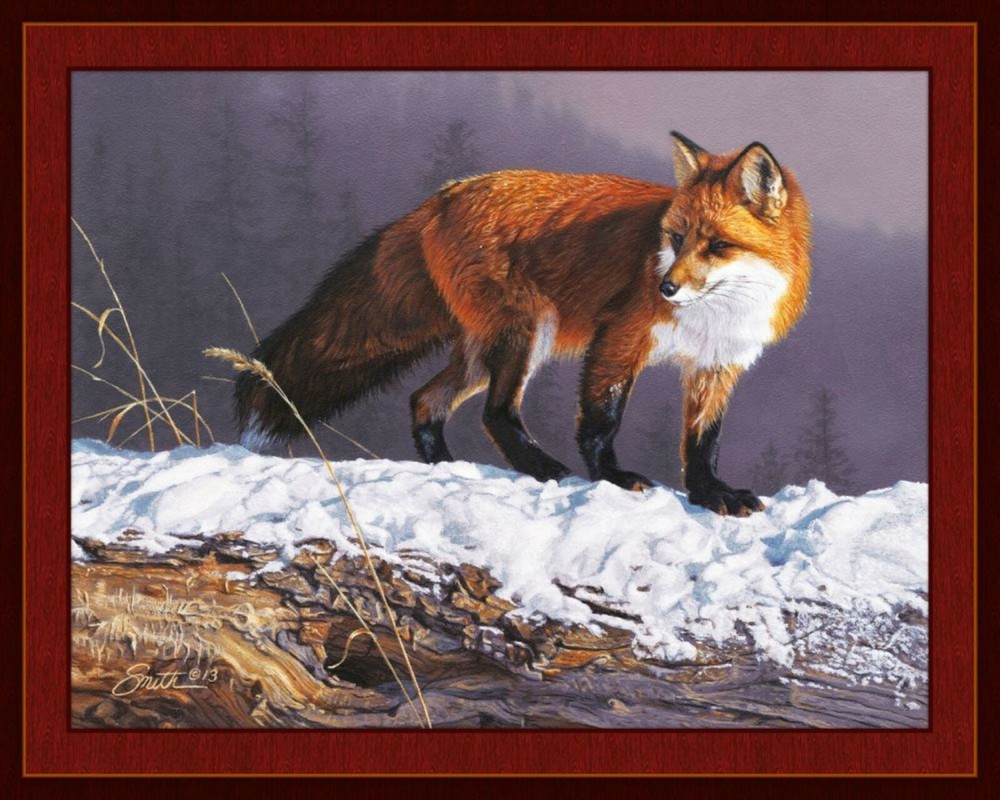 Red Rhapsody Fox Wildlife Quilt Top Fabric Panel Wall Hanging