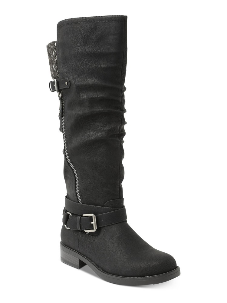 XOXO Womens Black Slouchy Partial Miles Toe Block Heel Riding Boot 9.5 M