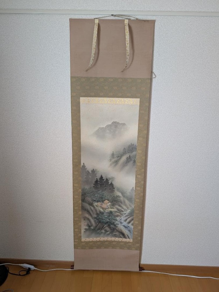 Japanese Hanging scroll colored landscape Keizan Kamo with box painting Ichigota