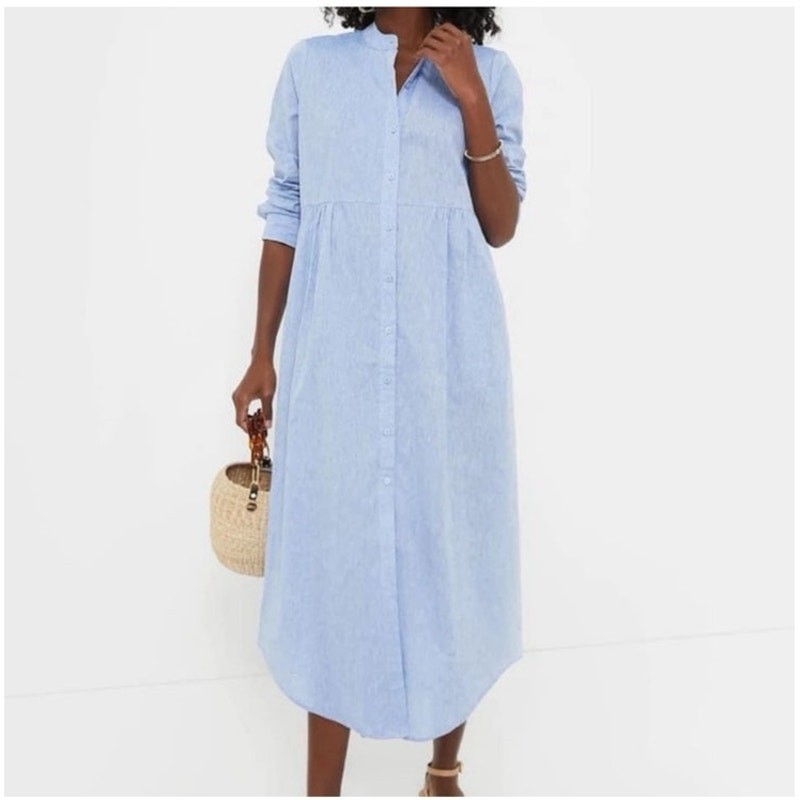 Tuckernuck Womens Lydell Shirt Dress Size XL Chambray Classic Midi Pockets Blue