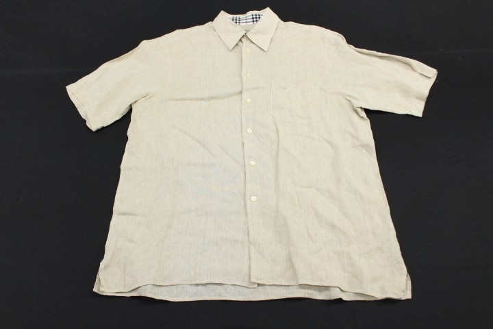 Burberry London Mens 100% Linen Shirt Beige Button up Short Sleeve