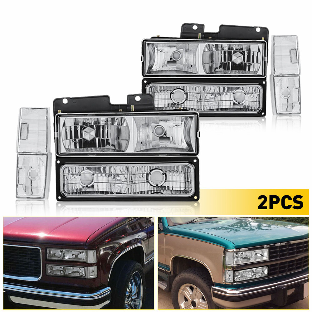 Fit 1988-1993 Chevy C/K 1500 2500 3500 Headligahts Assembly Chrome Headlamp Pair