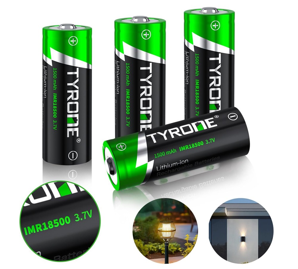 Rechargeable Battery with Button Top 4 Pack 18500 1500mAh 3.7V Li-ion Battery...