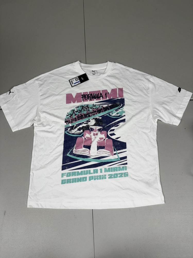 PUMA F1 Miami Pitstop Graphic Crew Neck T-Shirt White Mens $45 NWT Size XL