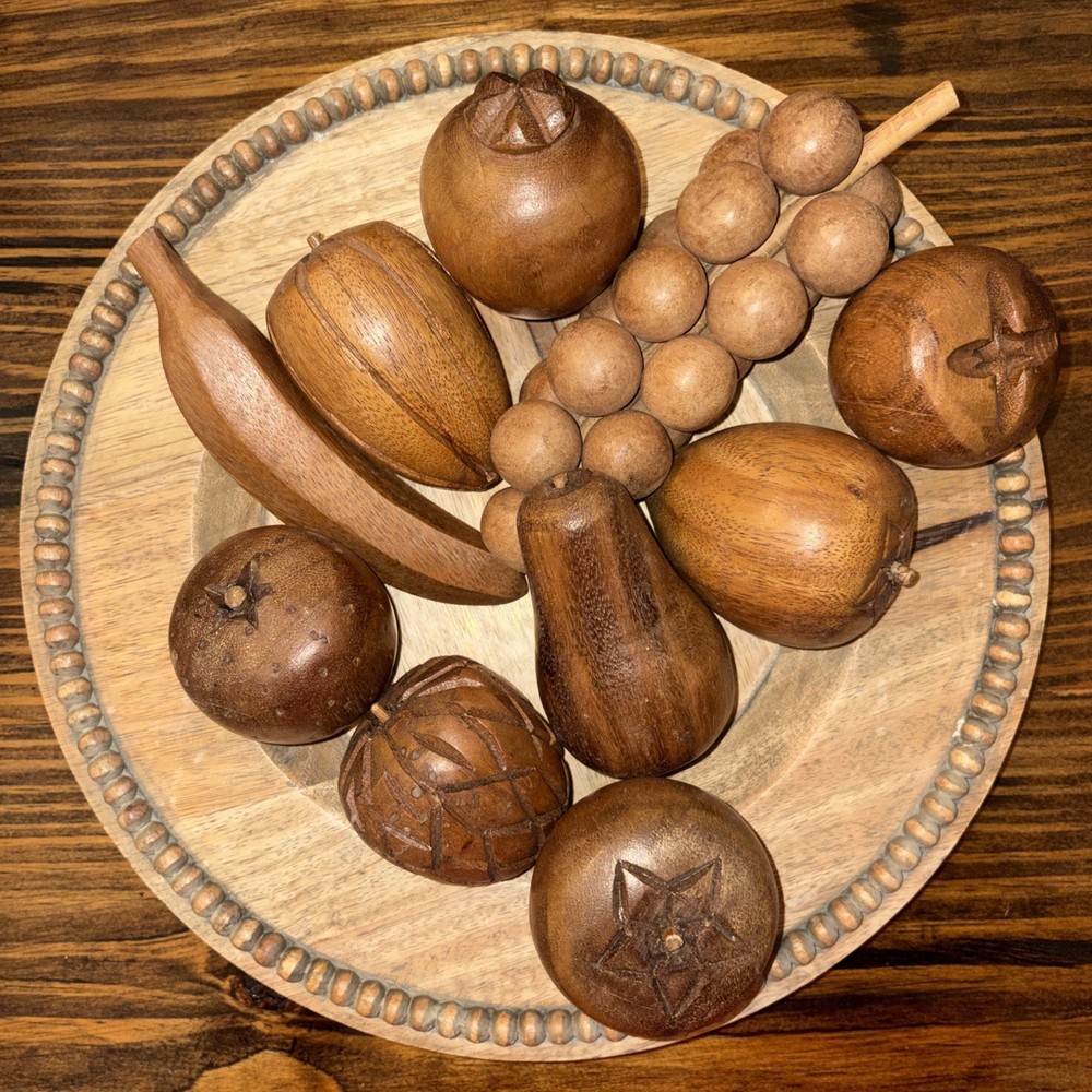 Vintage Mid Century Modern Decorative Wooden Fruit Lot Of 10