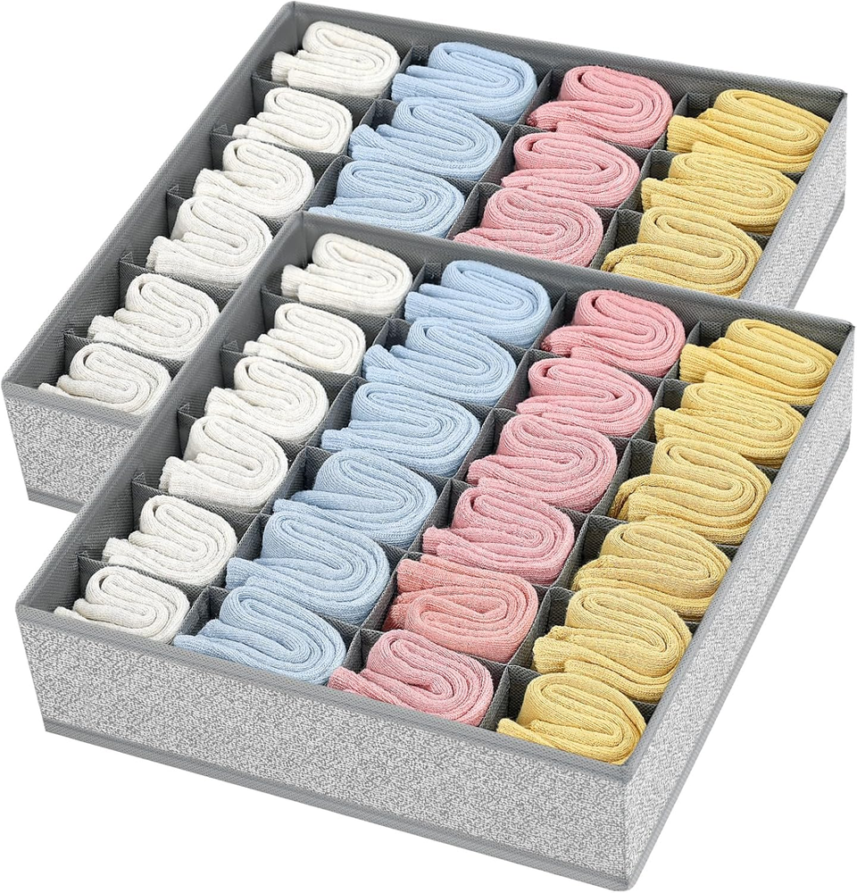 Sock Organizer Drawer Organizer - Large Underwear Organizer, 24 Cell Collapsible