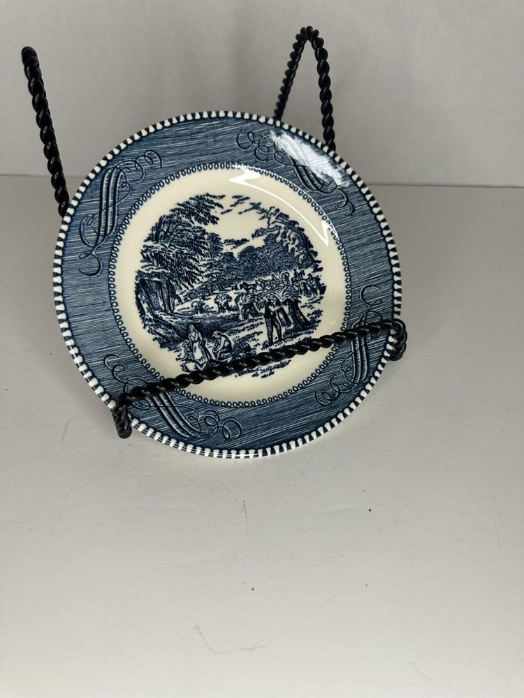 Royal Currier And Ives Blue Set Of 2 Bread And Butter Plates Harvest Pattern!