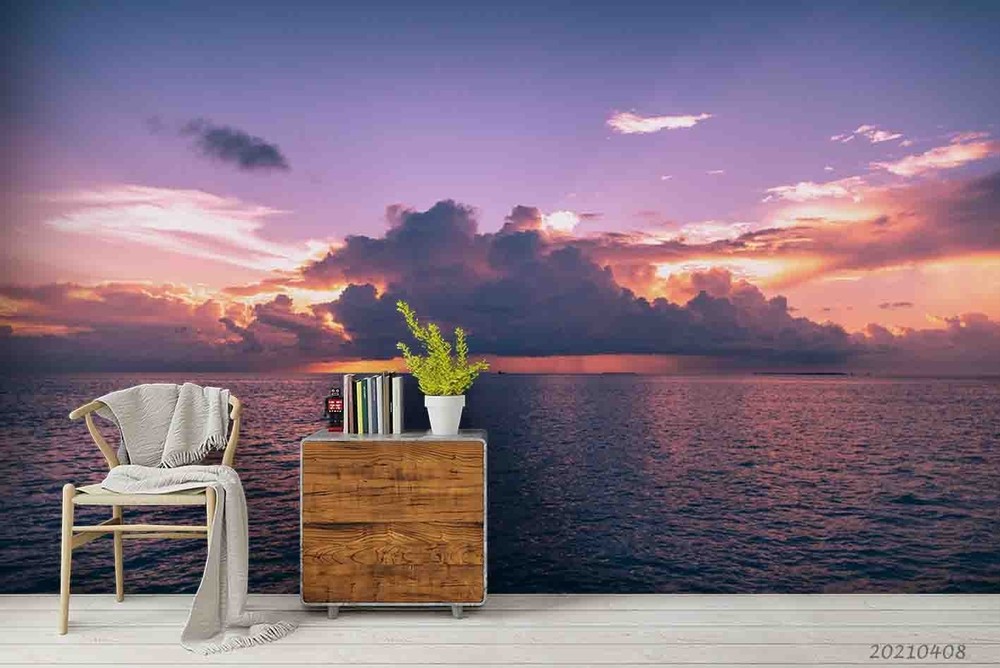 3D Sky Sea Sunset Landscape Wall Murals Wallpaper Murals Wall Sticker 4