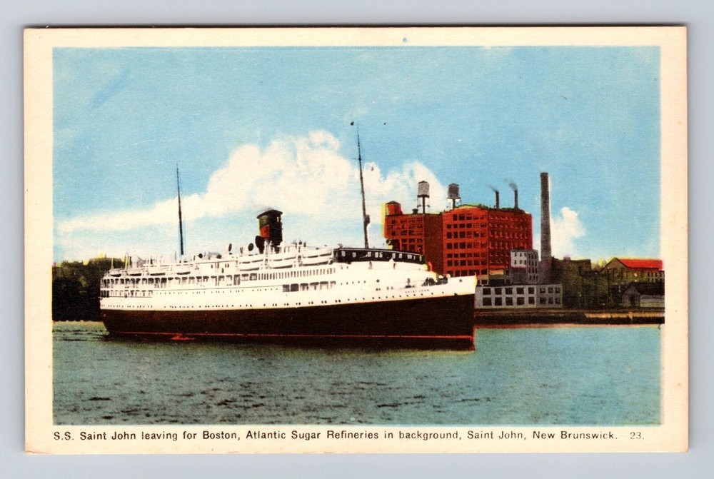 SS Saint John Leaving For Boston, Ship, Transportation, Vintage Postcard