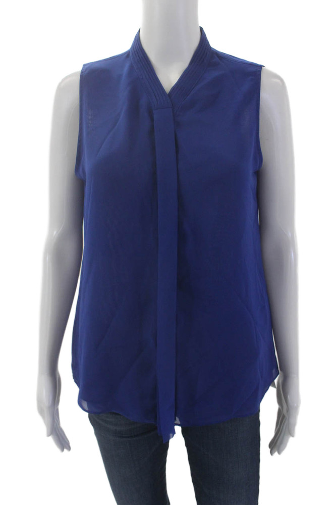 Calvin Klein Womens Pleated Button Down Tank Top Cobalt Blue Size SmallFree Shipping in US $100+ Orders | $6.95 Orders Below