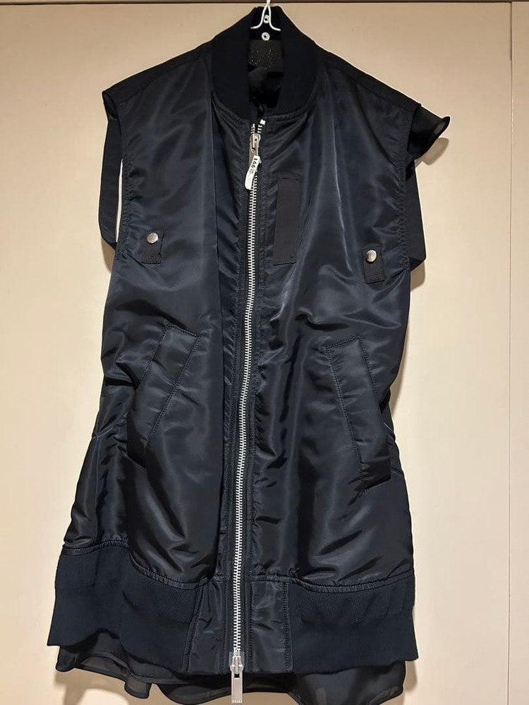 sacai Black Layered MA1 Dress M Women's Fashion Top Vintage Excellent Condition