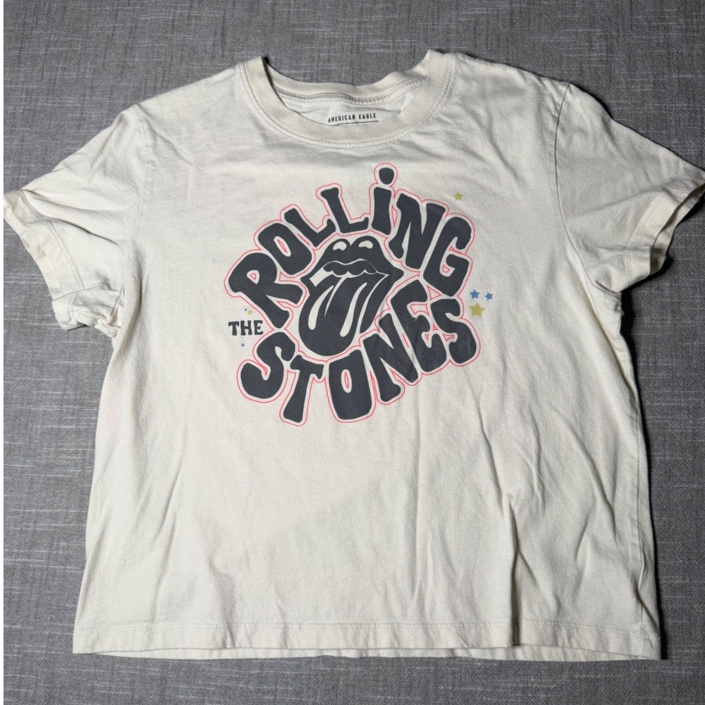 American Eagle Rolling Stones Band Tee Cream Graphic T-Shirt Womens Medium