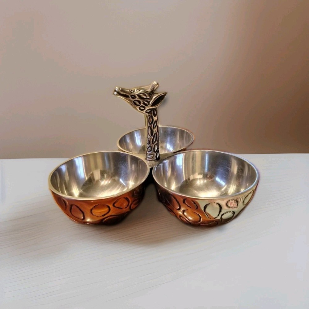 MCM Giraffe Pewter and Stainless Steel Snack Dish Trinket Bowl Decorative Tray