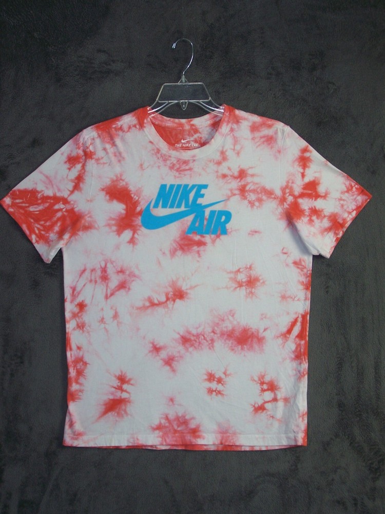 Nike Air Shirt Adult Large Orange Tie Died Graphic Swoosh Logo Short Sleeve Mens