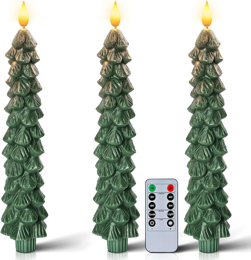Homemory 3 Pcs Christmas Tree Candles with Remote, Waxy Flameless Taper...