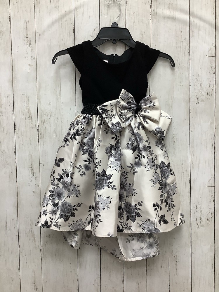 Bonnie Jean Size 6 Girls Black Velvet & White Floral Mikado High-Low Party Dress