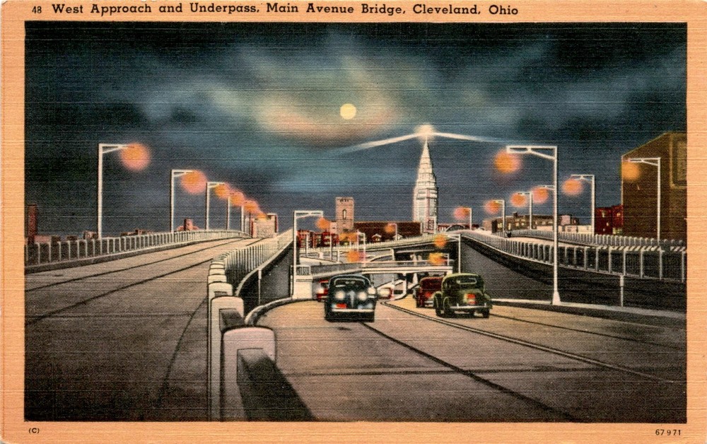 West Approach, Underpass, Main Avenue Bridge, Cleveland, Ohio. Postcard