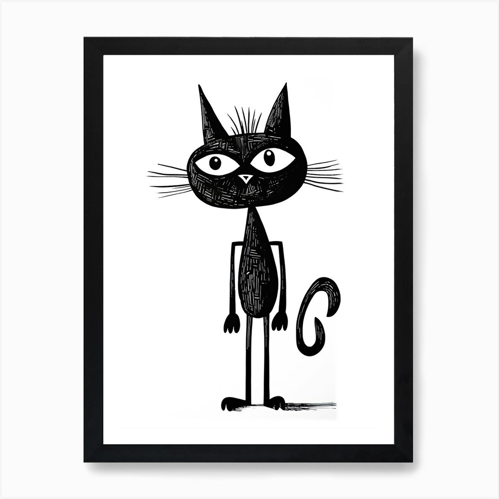 Ink Cat Line Drawing Framed Wall Art Poster Canvas Print