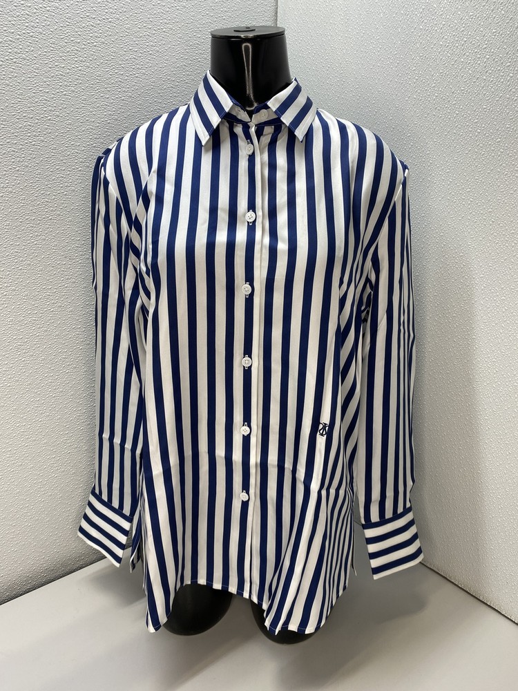 Lilysilk Womens Shirt Blue/White Size XS Amalfi Pinstripe Silk Button Down