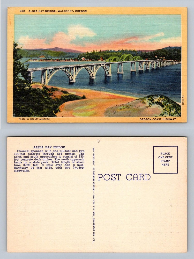 Waldport, OR-Oregon, Alsea Bay Bridge Oregon Coast Hwy Vintage Postcard