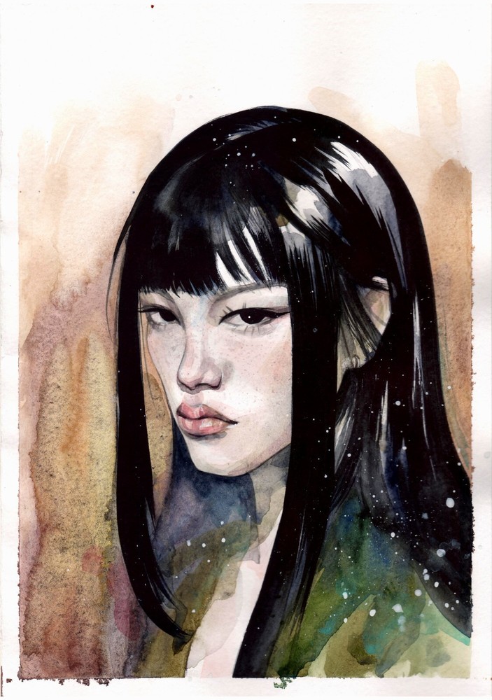 Original Watercolor Painting  Impressionist Female Wall Art Woman Portrait