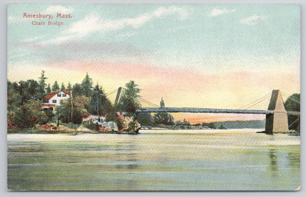 Amesbury, MA Chain Bridge Postcard Early 1900s Made in Germany