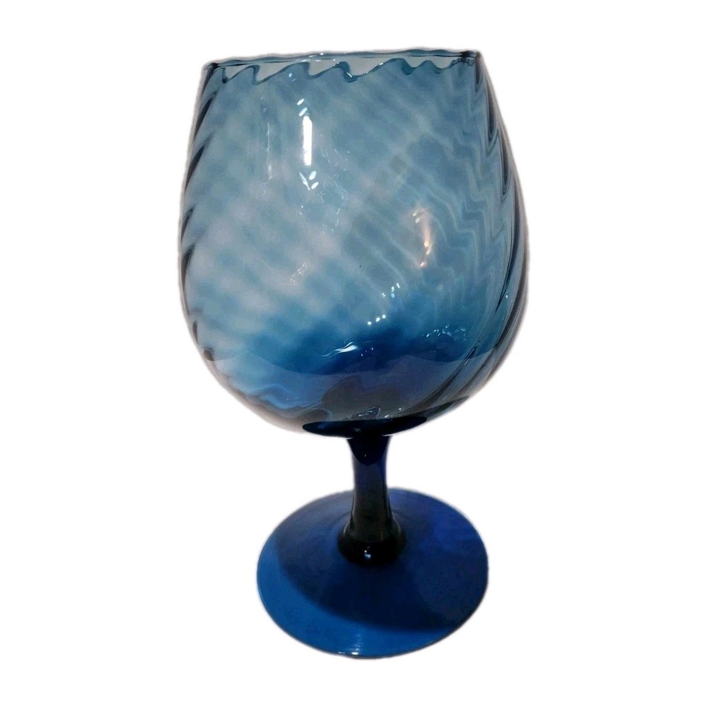 Blue Empoli Block Optic MCM Italian Glass Brandy Snifter  Vase Blue Optic 8.5