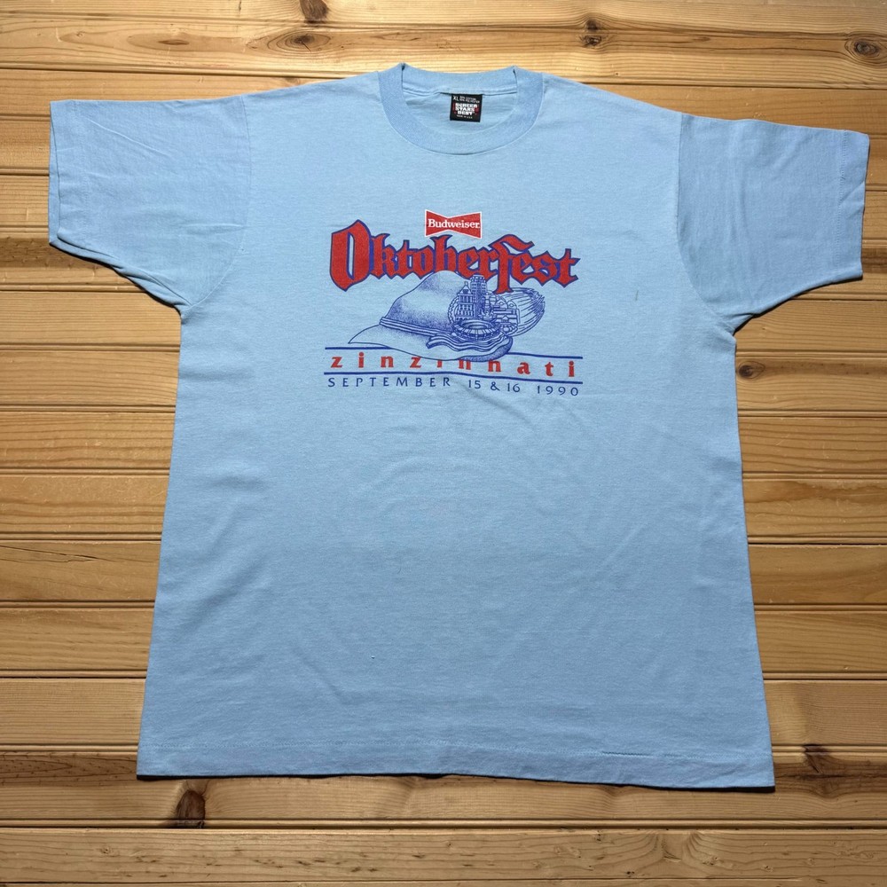 Vintage 90s 1990 Budweiser Oktoberfest Zinzinnati Beer Souvenir T-Shirt USA - XL
