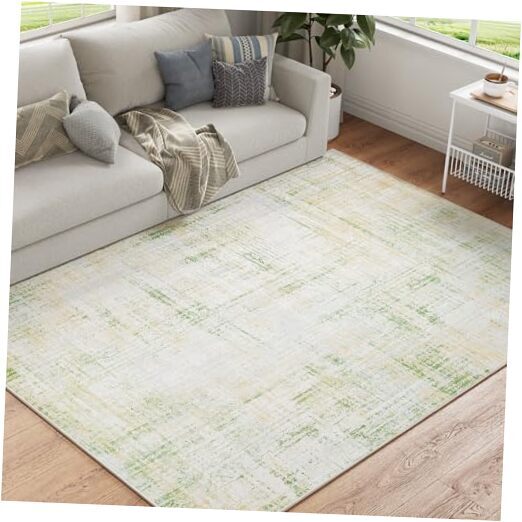 Area Rug 4x6 Entryway Abstract Sketch Distressed Green Multi 4'x6' Multi Green