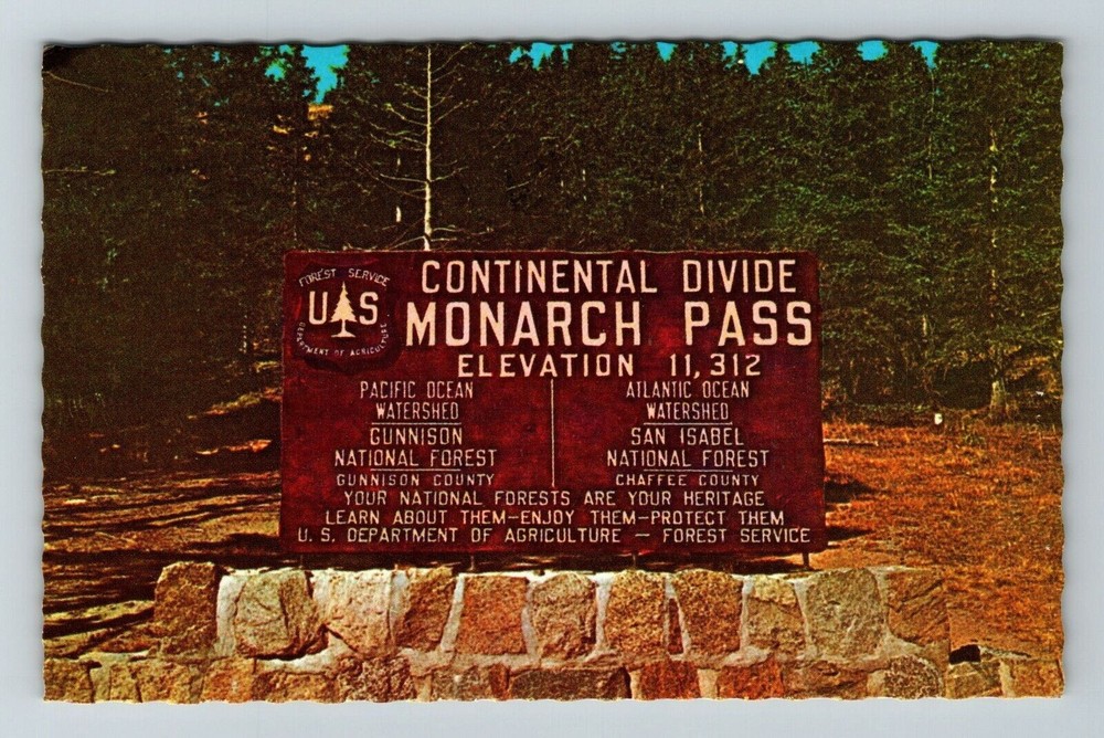 CO-Colorado, Continental Divide, Monarch Pass, Elevation Sign, Vintage Postcard