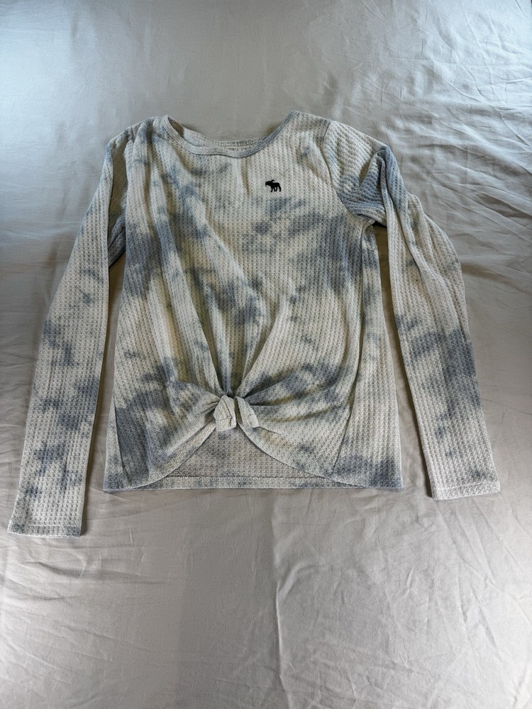 Abercrombie Kids Girls Tie Dye Knit Pullover Top Gray with Logo Knot Size 13/14