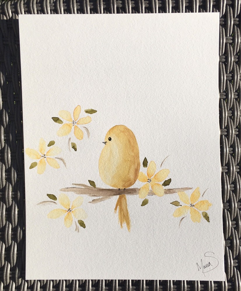 Maria Scalf Bird Nature Floral Flowers Animal Watercolor 9x12 ORIGINAL PAINTING