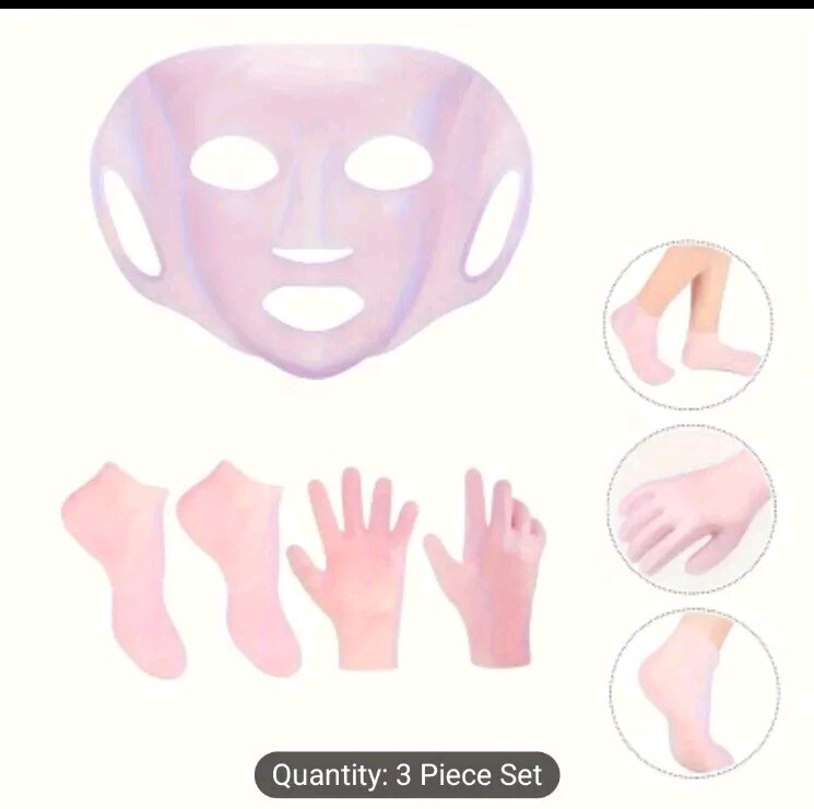 3pcs Silicone Moisturizing Kit for Face, Hands & Feet - Reusable 3D Facial...