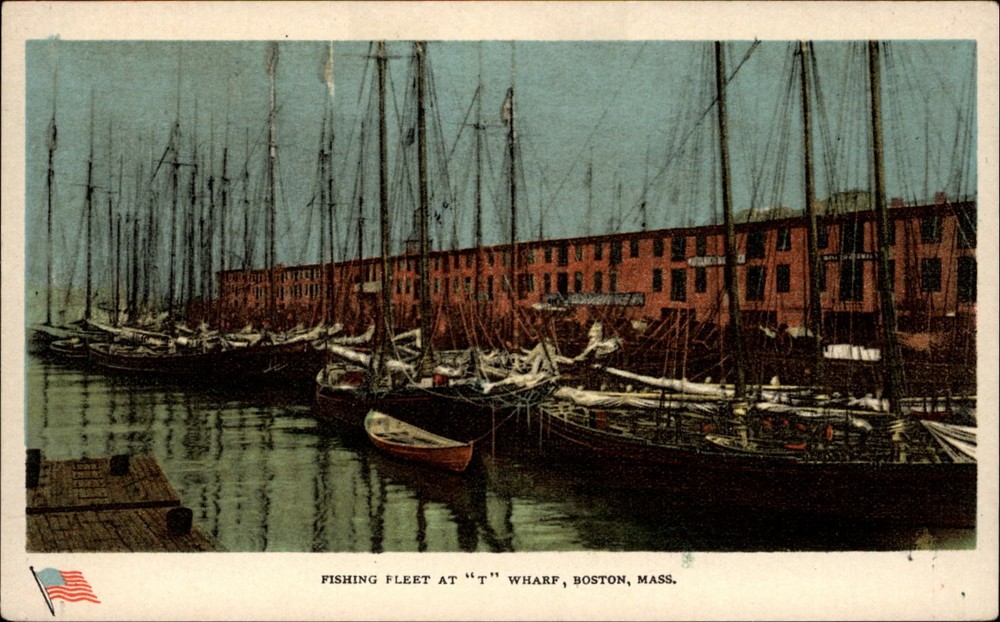 Fishing Fleet Wharf Boston Massachusetts vintage postcard t537