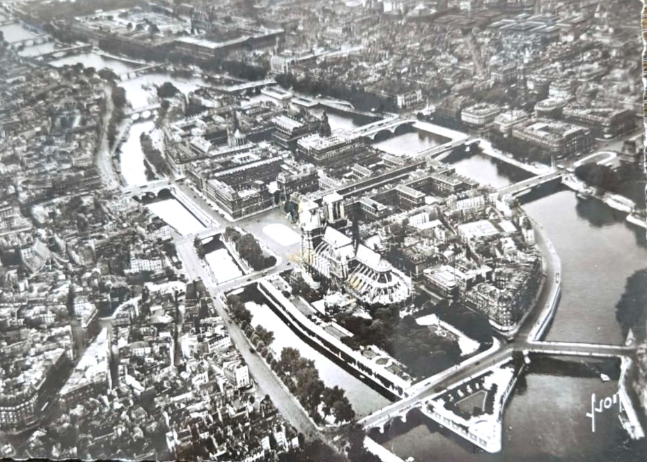 RPPC Paris France - Arial View Real Photo Postmark 1952 Postcard