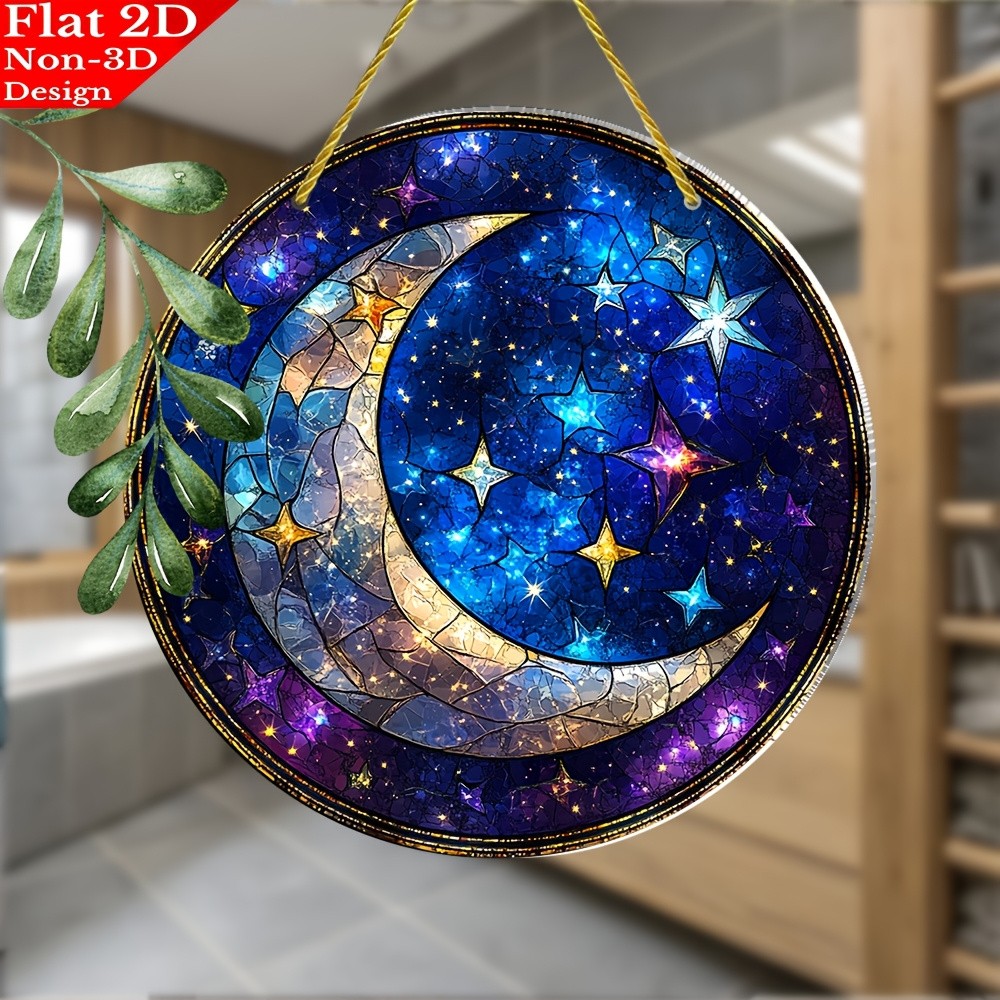 Starry Sky Wall Decor 8in Round Acrylic Crescent Moon Bohemian