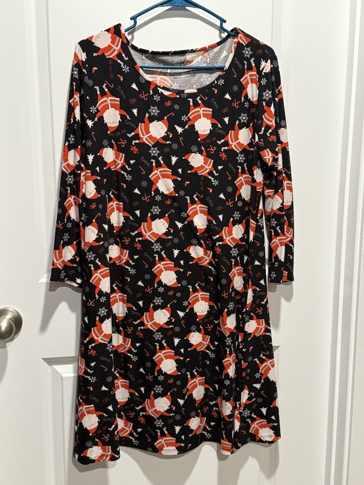 Christmas Santa Dress Large North Pole Trading Black Ugly Womens L Party Holiday