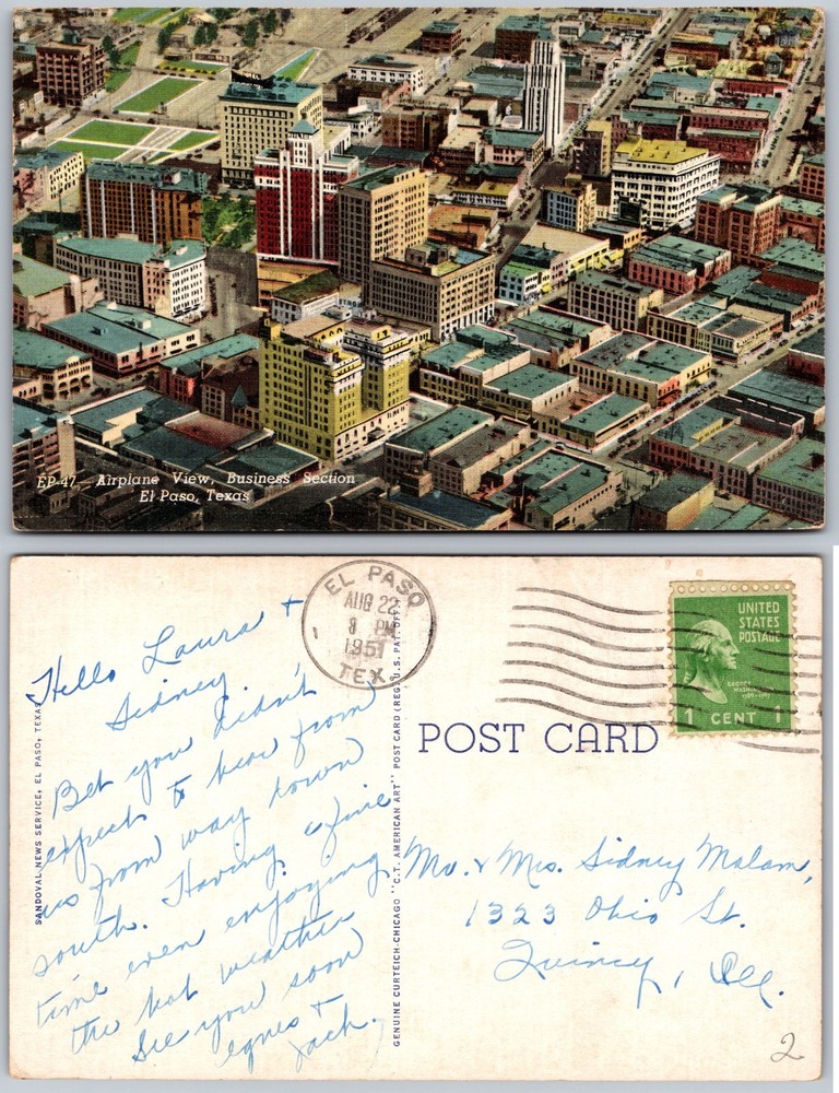 Airplane View Business Section El Paso Texas Postcard