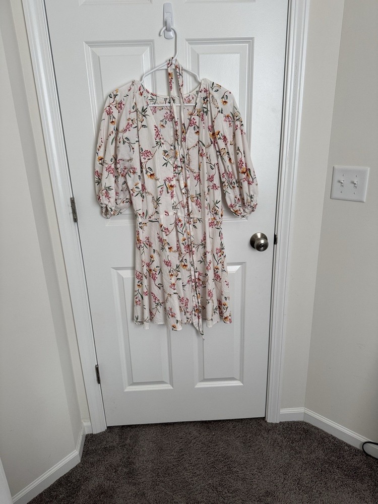 Women's 100% cotton  Floral Print A Line Dress Large H&M With Belt