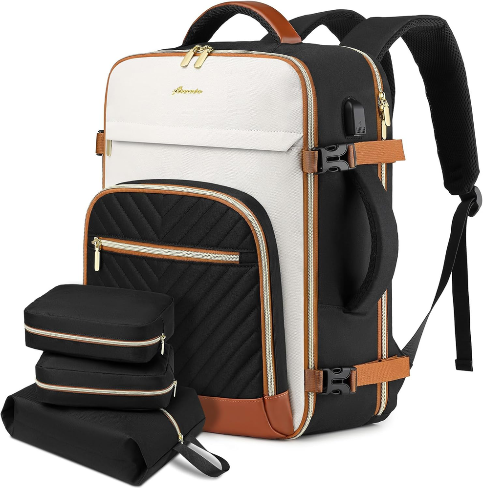 40L Waterproof Women's Travel Backpack with USB Charging Port & 3 Packing Cubes