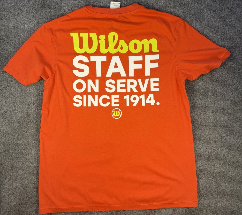 Wilson Staff On Serve Since 1914 T Shirt Mens Medium Orange Tennis Graphic Tee