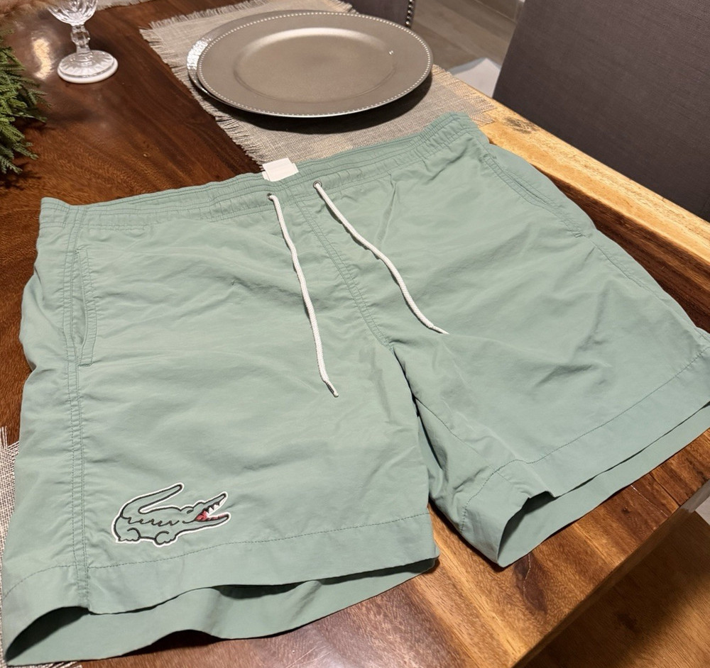 Lacoste Men's Green Sweat Shorts Polyester Drawstring Pockets Logo L